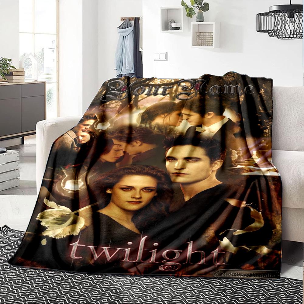 Name Custom Twilight Poster Print Flannel Blanket High Quality Warm Comfortable Cover for All Seasons Perfect for Gifts Home Decor