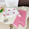 Spring & Autumn Girls' Two-Piece Outfit: Bow Long Sleeve Top + Bell Bottom Pants