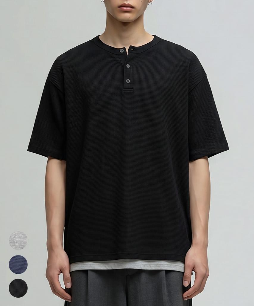VERYVAIN Grid Waffle Henley Knit- 3 Color
