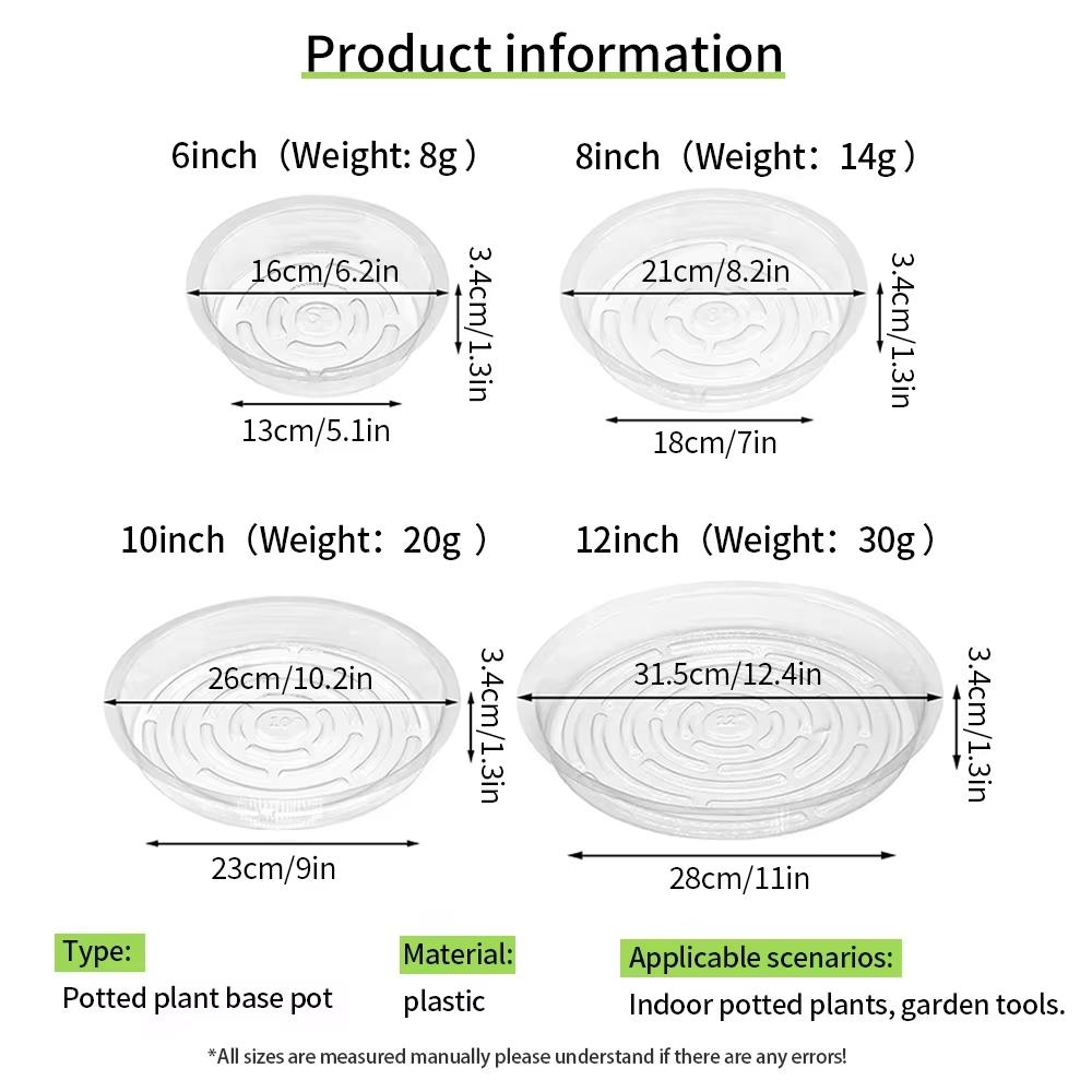 Transparent Horticultural Plant Pot Base Anti-Slip Circular Household Pot Tray Waterproof Plastic Water Storage Stain Drainage