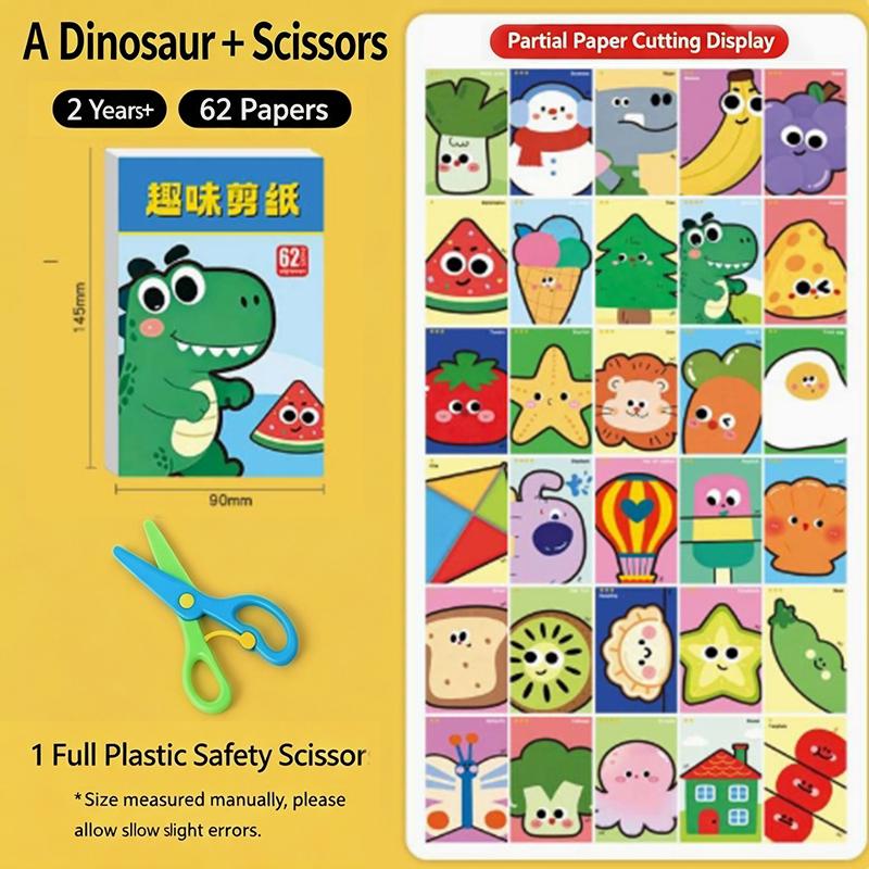 Handmade Paper Cuttings Interesting Origami Suit Dinosaur/Mushroom Patterns Including Scissors Parent-Child Interactive Toys