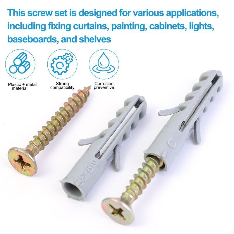 200-50Set Plastic Expansion Tube Pipe Drilling Plug Self Tapping Screws Concrete Wall Anchors Fastener Screw Bolt Assortment Kit