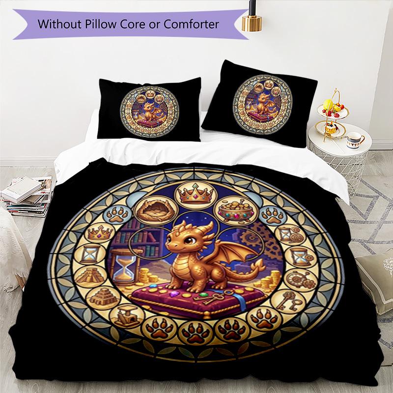 Golden Dragons Crown Pattern Bedding,Quilt Set Quilt Cover Pillowcase Home Birthday Gift (1*duvet Cover+2*pillowcase,without Core)