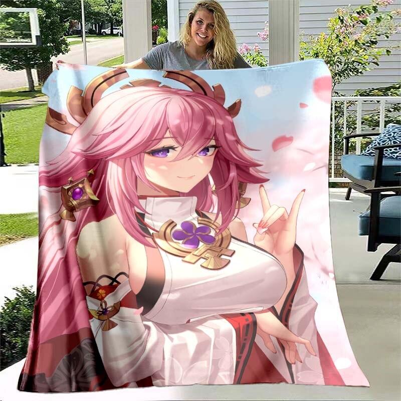 

Гра Genshin Impact Фланелева ковдра Геймер Мультфільм Покривало Гладке М яке Тепле Геймер Подарунок Ліжко Диван Домашня Спальня Офіс Декор 75x90cm