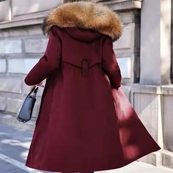 

WTEMPO Женские зимние, утепленные, ветрозащитные, теплые, длинные парки, большие размеры, свободные, съемные, с внутренней подкладкой из искусственного меха, однотонные, повседневные куртки с капюшоном 4XL красный