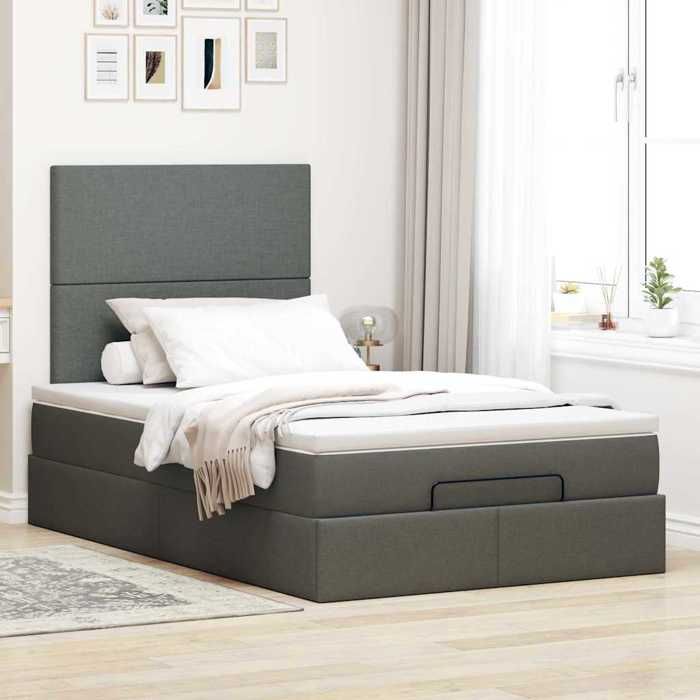 VidaXL Cadre de lit ottoman avec matelas gris foncé 120x190 cm tissu, cadre de lit, cadre de lit rembourré, cadre de lit 3313058