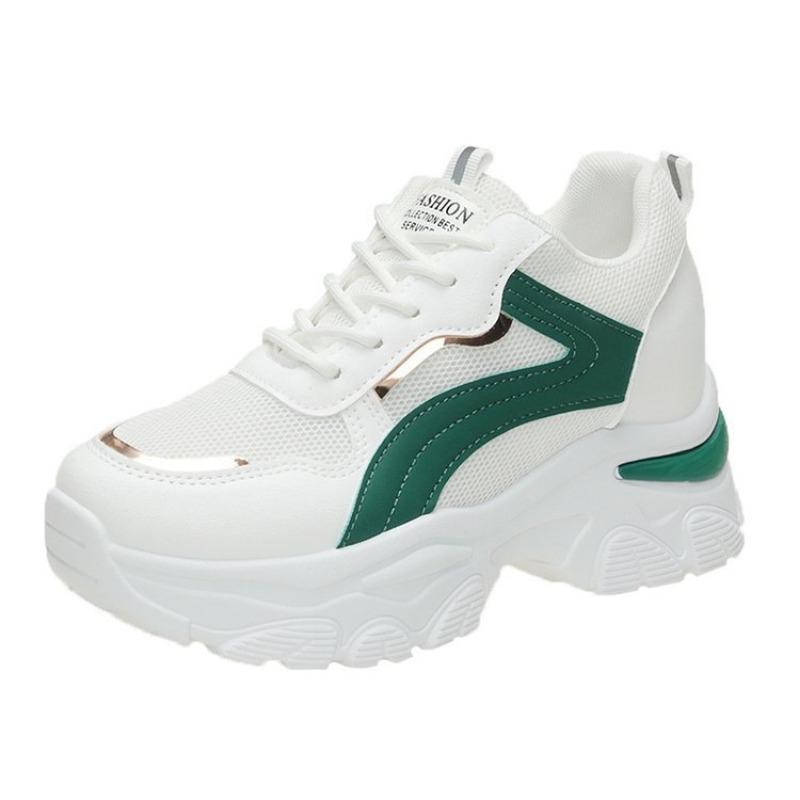 

Taizhou mesh color matching medium-top sports shoes women s new height-increasing white shoes fashionable running dad shoes 35 зелёный