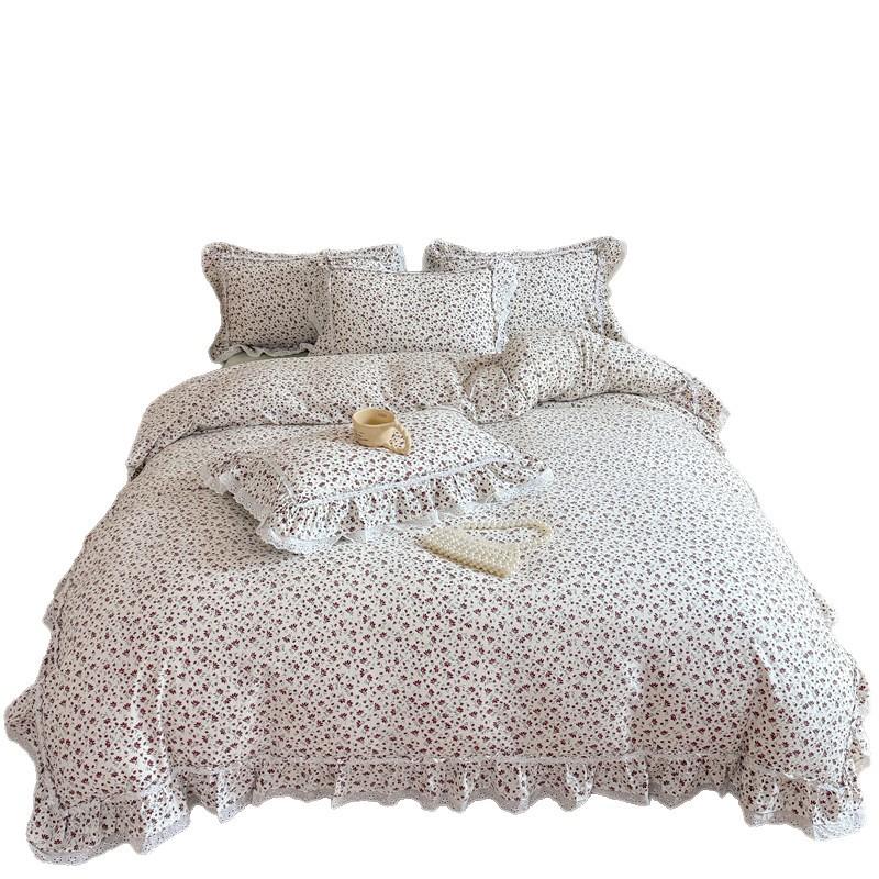Korean-Style Small Floral Cotton Bed, Princess Style Lace Quilt Cover, Skin-Friendly And Comfortable Pure Cotton Student