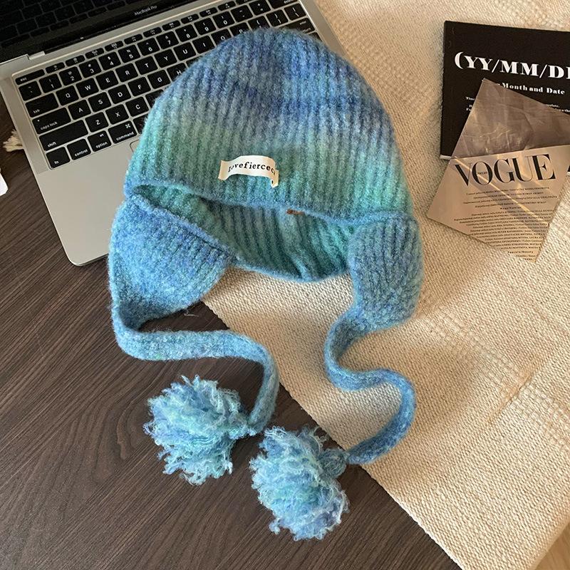 Pink Gradient Woolen Hat for Women In Autumn and Winter Korean Version  All Match Face Showing Small Pullover Hat  Ear Protecting Knitted Hat  Trendy