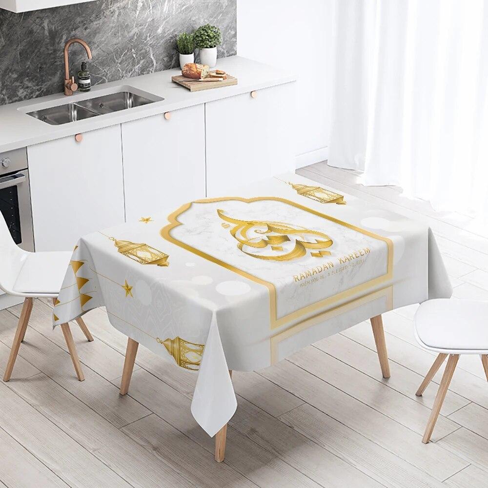 Ramadhan Mubarak Home Decor Tablecloth Islamic Muslim Mosque Ramadhan Karim Decorative Tablecloth Waterproof and Stain Resistant