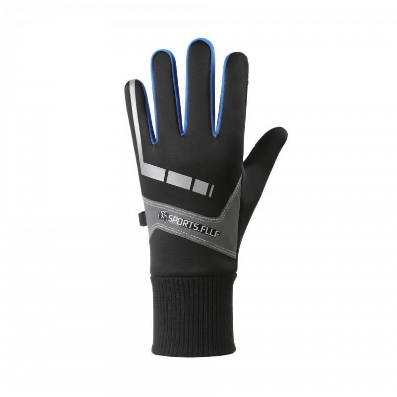Full Finger Cycling Gloves Men Women Anti-Slip Warm Bike Motorcycle Riding With Touchscreen Compatibility 2025 Reflective 3-panel Cotton Black-Blue