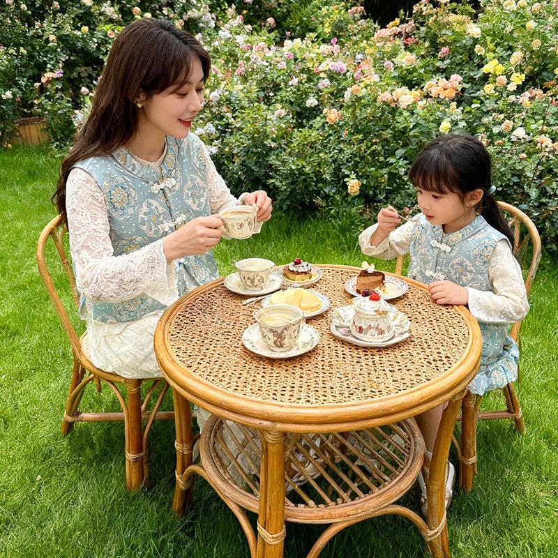 Autumn Chinese-Style Family Outfit: Parent-Child Tang Suit Two-Piece Set for Mother and Daughter.
