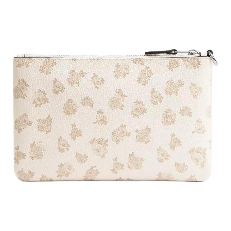 COACH Essential 19 Rose Floral Print Coated Canvas Clutch Small Women's Chalk White