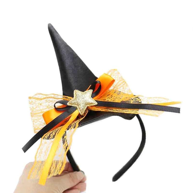 Fajna Opaska na Głowę z Kapeluszem Czarownicy i Czerwoną Koronką Dekoracje na Imprezę Mrocznej Wiedźmy Rekwizyty