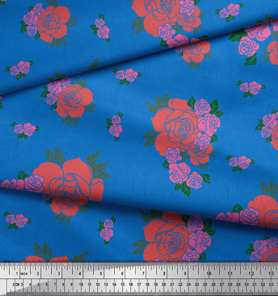 Soimoi Black Japan Crepe Satin Fabric Leaves & Rose Floral Fabric Prints Meter 42 Inch