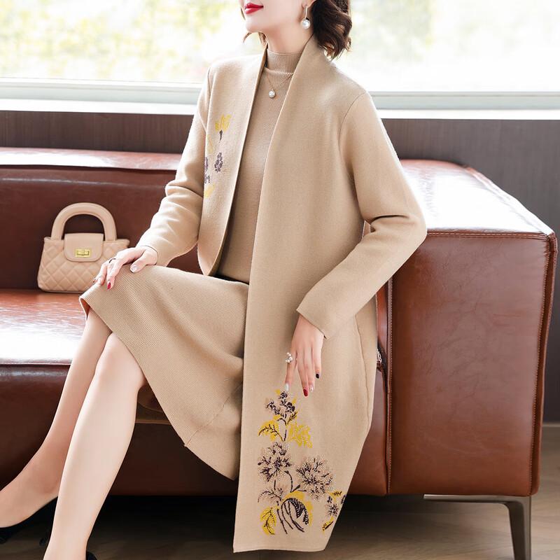 Elegant Embroidered Knit Cardigan & Dress Set