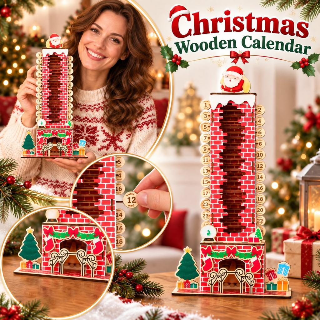 Hölzerner Weihnachtskalender mit Schornstein Countdown für Tisch und Fensterdekoration Feiertagsparty Dekoration