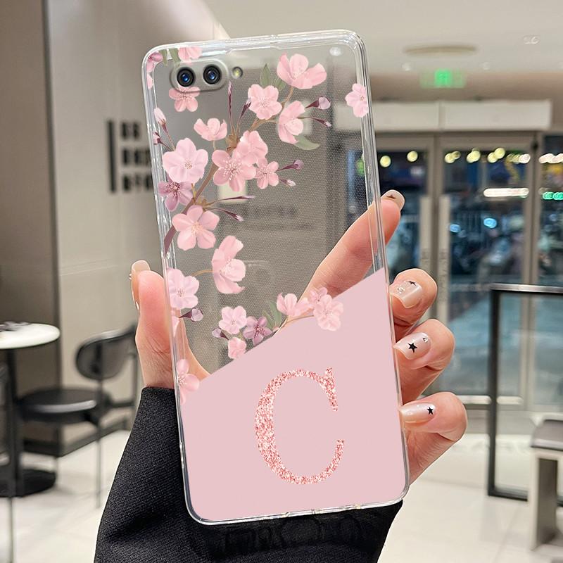 Letter Case For OPPO A3S/AX5/A12E Funda Capa Fashion Flower Back Cover Transparent Soft Silicone TPU Clear Printing Phone Casing