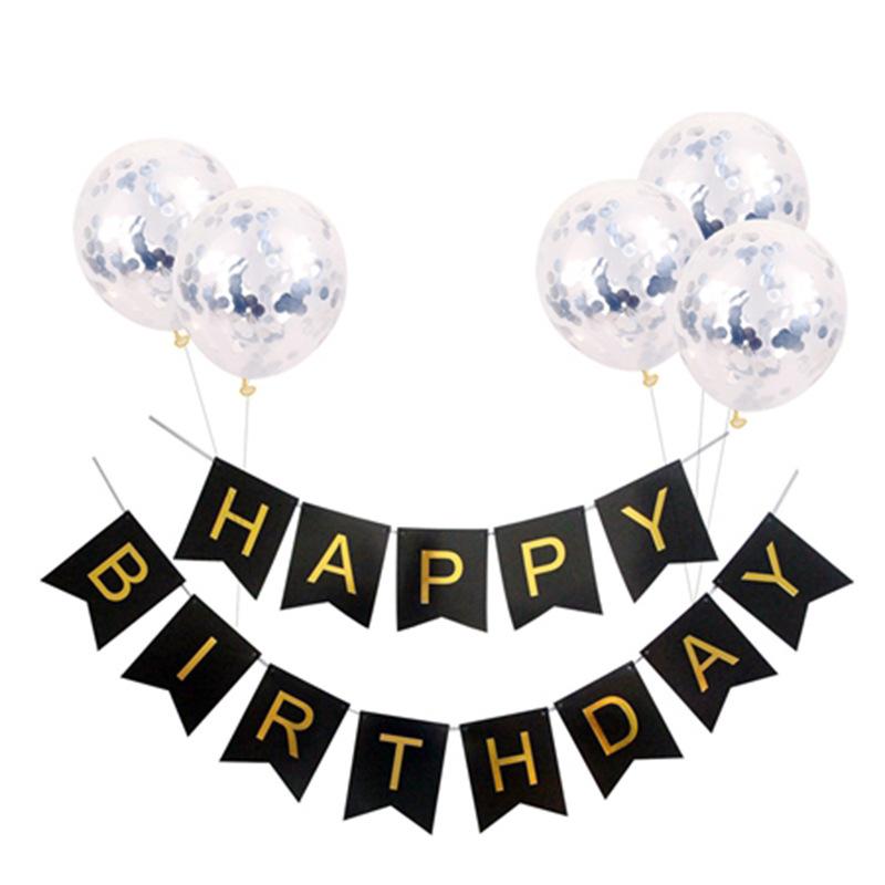 Happy Birthday Flag Sequined Balloon Set Birthday Room Living Room Confession Decoration Simple