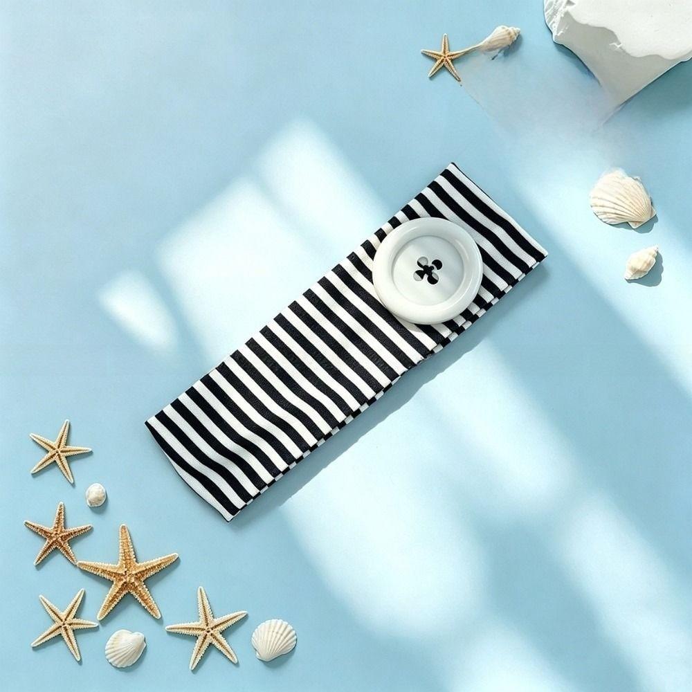 Fashion Striped Print Large Button Headband Dopamine Colorful Niche Headscarf Ins Breathable Summer Hairband Lady Girls Headwear