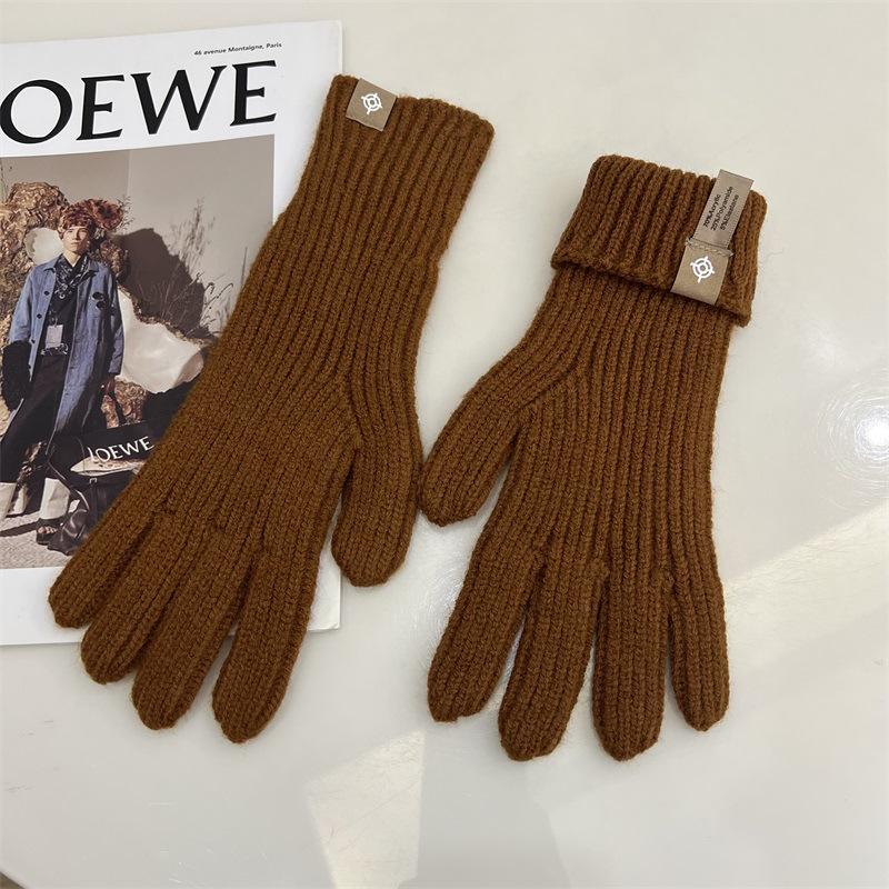 Blogger Knitted Five-finger Long Gloves Autumn and Winter Touch Screen Warm Solid Color Leaking Finger Gloves