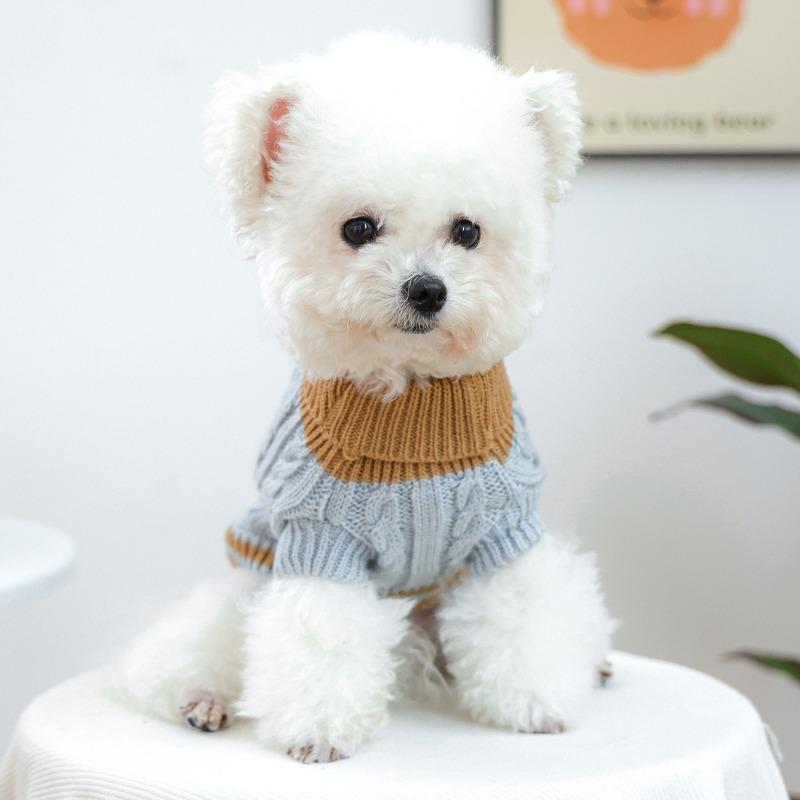 Puppy Twist Button Sweater Autumn Winter Warm Comfortable Pullover for Small Dogs High Neck Thick Yellow Blue Pet Dog Clothes