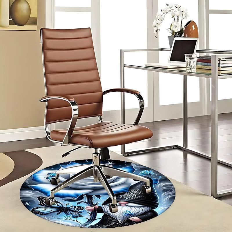 

1pc Anime Design Gnome with Blue Rose Round Carpet Office Chair Mat, Non Slip Rug for Home Decor, Gift, Office, Living Room, Bedroom 80cm