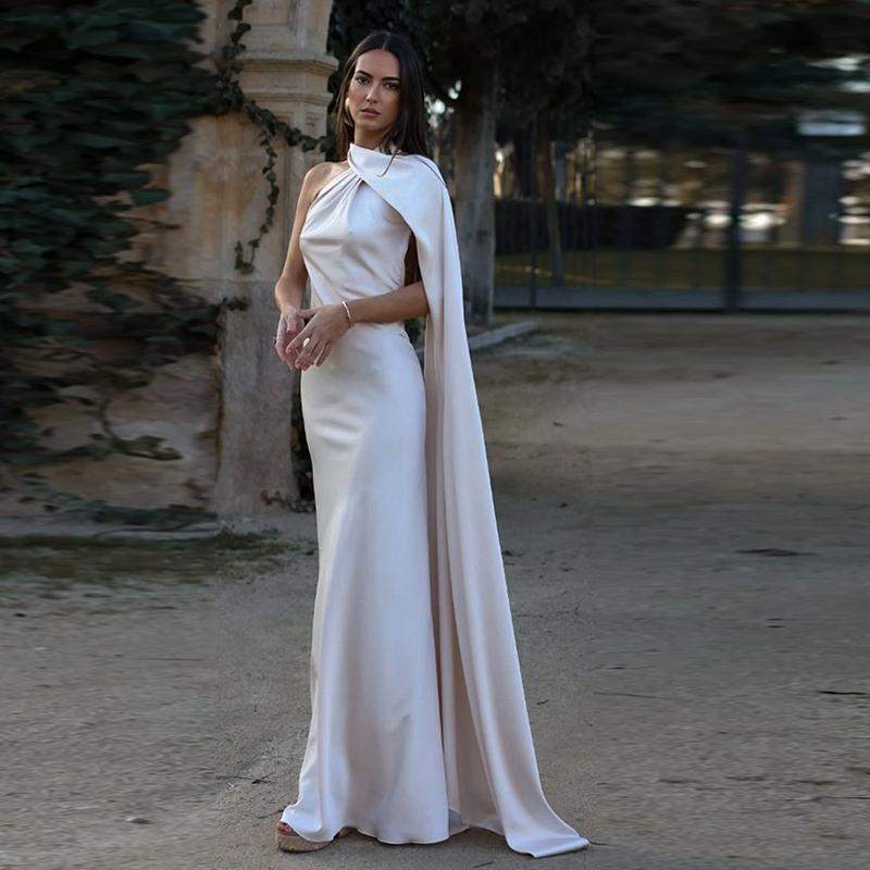 

Сексуальное атласное ленточное вечернее платье для женщин, элегантное женское платье без рукавов с открытой спиной и открытыми плечами, весна-лето 2025, однотонный халат M белый