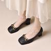 French square head metal buckle women's fashion shoes spring 2024 new outer wear temperament light mouth thick heel women's shoes