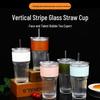 600ml Ribbed Glass Tumbler with Lid and Straw