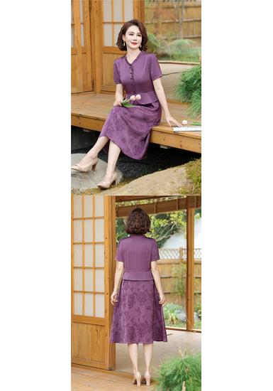 Mom's Elegant Chinese-Style Plus Size Dress: Slimming, Tummy-Concealing Summer Short Sleeve for Middle-Aged and Elderly Women