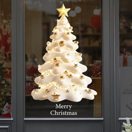 Yousheng Christmas Tree Window Cling Removable Waterproof PVC Winter Merry Christmas Static Glass Sticker Holiday Party Decoration Decal