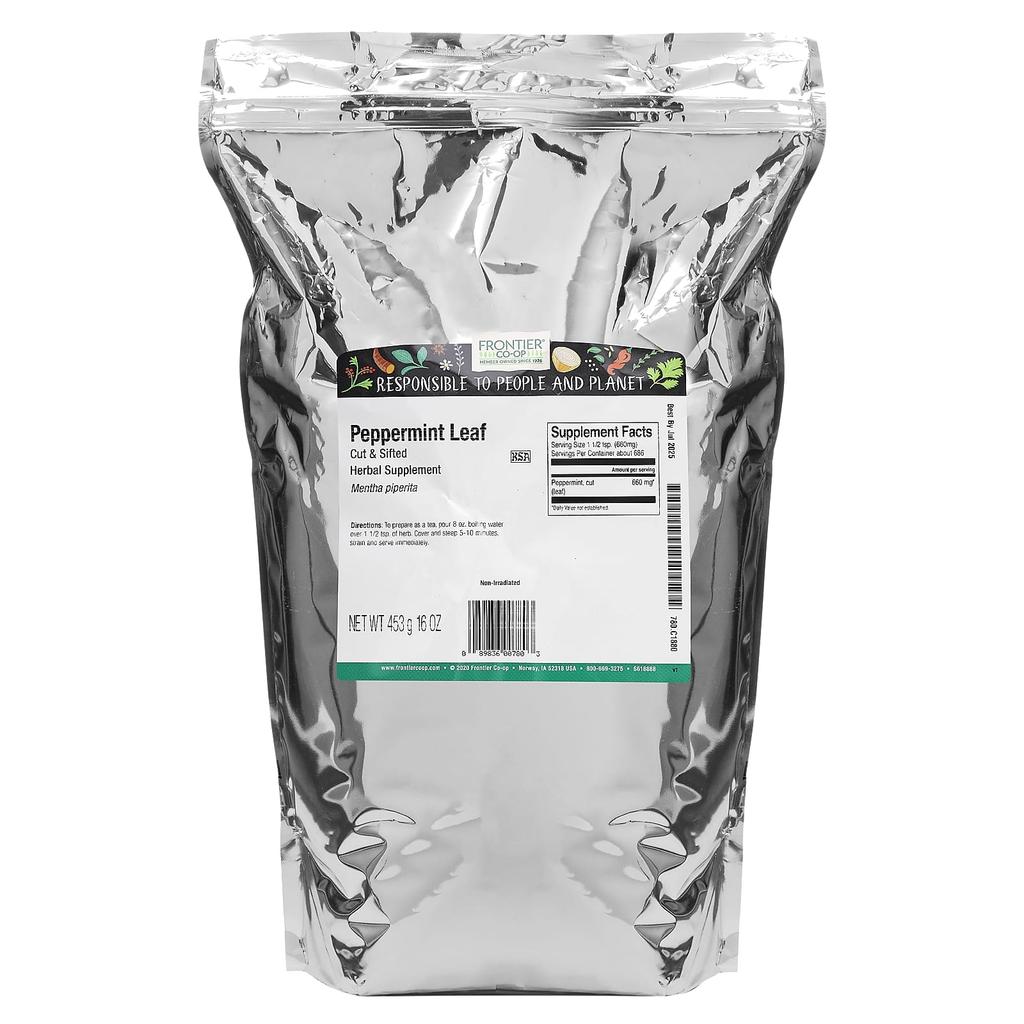 Frontier Co-op Chopped & Strained Peppermint Leaves, 453G(16Oz)