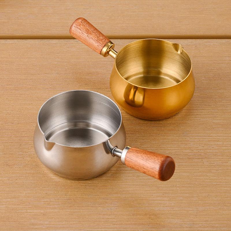 Stainless Steel Sauce Cup Western Sauce Cup Steak Dressing Cup With Wooden Handle Tomato Salad Dipping Saucer Kitchen Tools