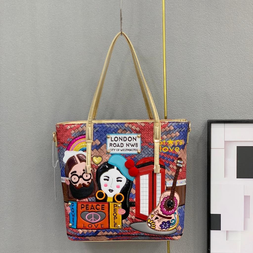 Women'S Bag Women'S Shoulder Bag Splicing Embroidery Embroidery Bag Large Capacity Messenger Tote Bag Women