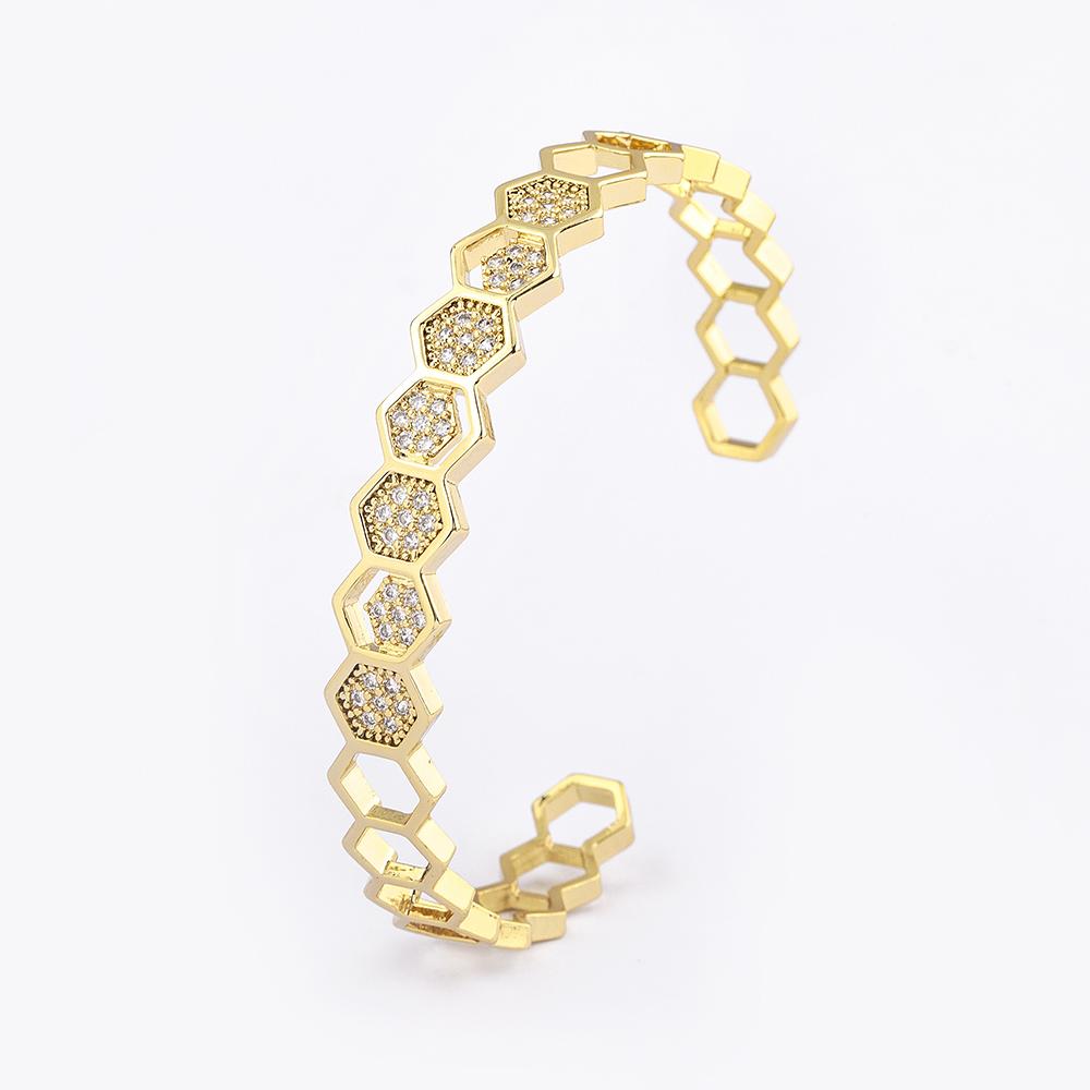 Nidin Top Quality Geometric Hexagon Shape Open Adjustable Bangles Gold/Silver Color CZ Bracelet Cubic Zirconia Jewelry Gift