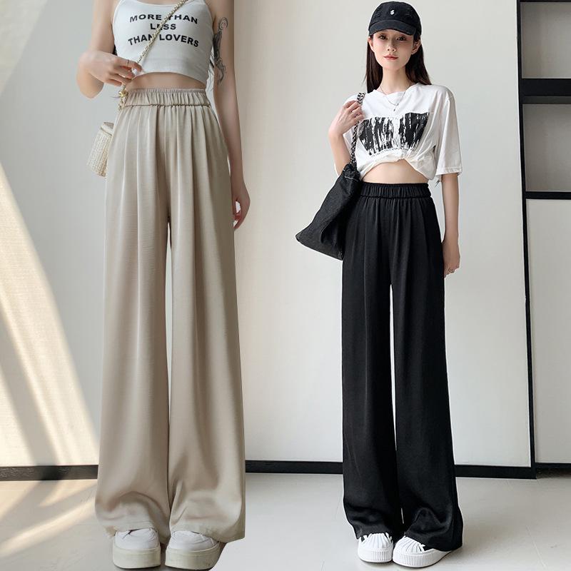 Dámské široké acetátové saténové kalhoty - High-end, ležérní, splývavý styl na léto