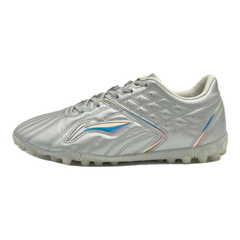 Li Ning Yue 2 TF Artificial Turf Shock Absorbing Non-Slip Durable Football Shoes Men Football Shoes Silver ASTT011-2