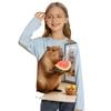 Spring and Autumn Round Neck Cartoon Capybara Pattern 3D Printed Top Fashionable Casual Long Sleeved Children's Girl T-shirts