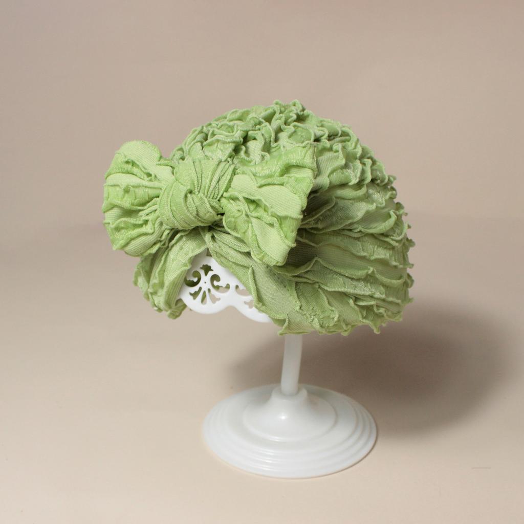 European Newborn Baby Beanie Hat with Gauze Cow Print Bow Decor, Brimless Indian-Style Infant Cap