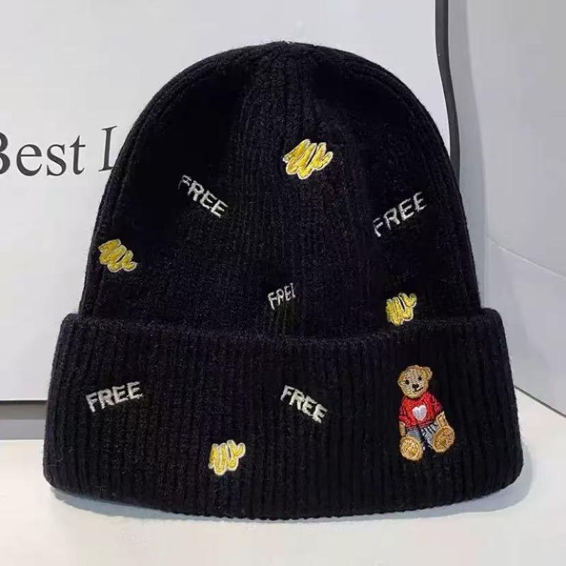 Wool hat cartoon autumn and winter versatile embroidery letter cold hat male cute melon rind parent-child pullover knitted hat