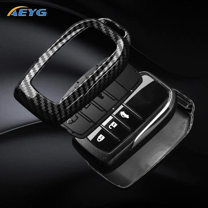 Abs Carbon Fiber Car Key Case Cover For Toyota Chr Hilux Fortuner Land Cruiser 200 Camry Corolla Crown Rav4 Highland Accessories