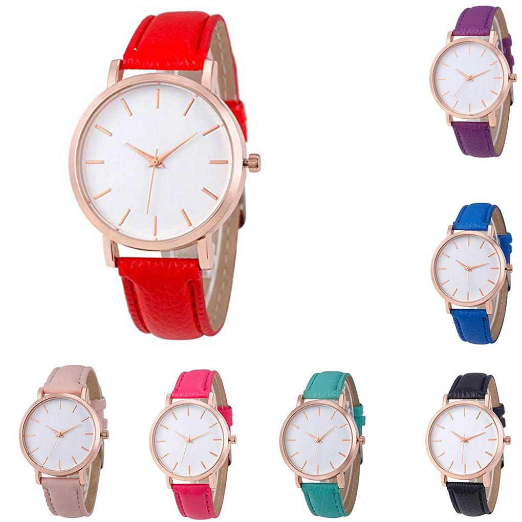 Stylish Women Men PU Leather Band Big Dial Analog Round Quartz Wrist Watch