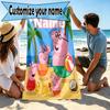 Custom Name Personalized Pink Pig Print Beach Towel, for Trip Camping Beach Party Home Decor, Birthday Gift for Family & Friends
