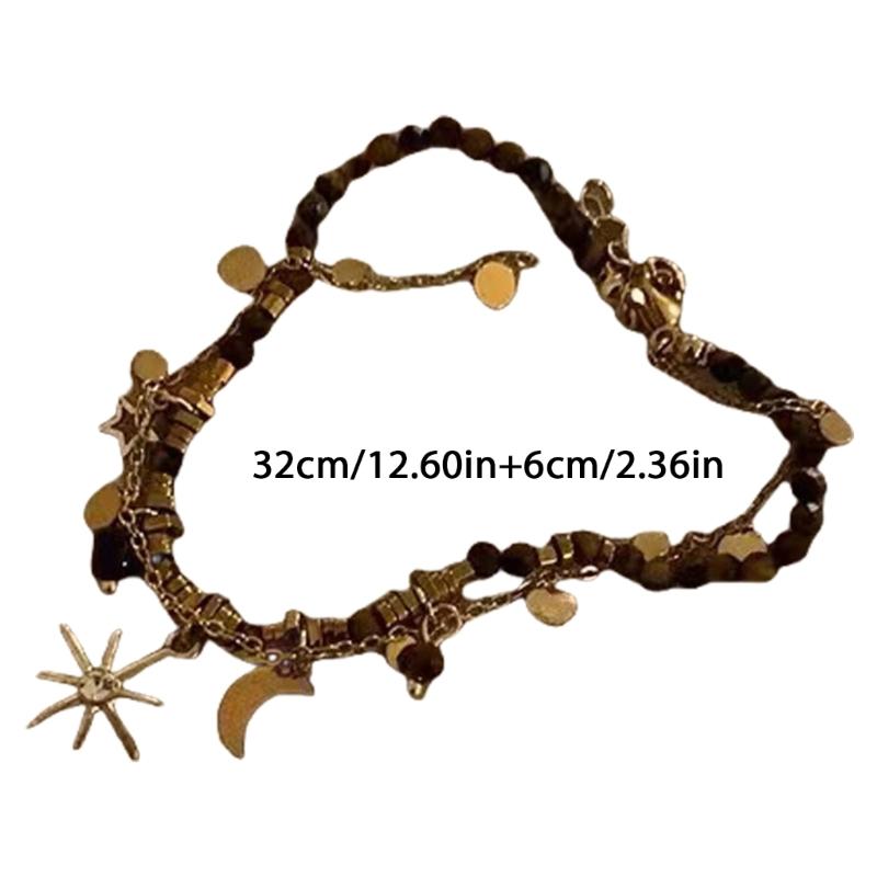 Vintage Natural Stone Beaded Bracelets Metal Star Pendant Necklace Bohemian Charm Jewelry Beads Texture for Women