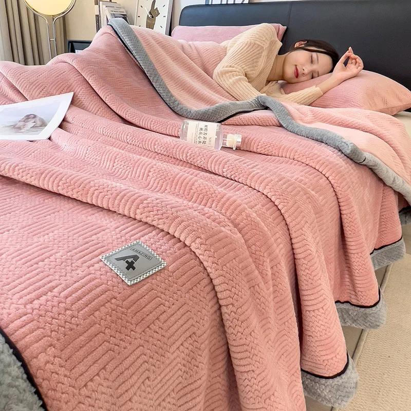 Coral Fleece Flannel Blankets For Beds Solid color Soft Warm Thickened Bedspread Sofa Cover Faux Fur Plaid Blanket For Bed Home