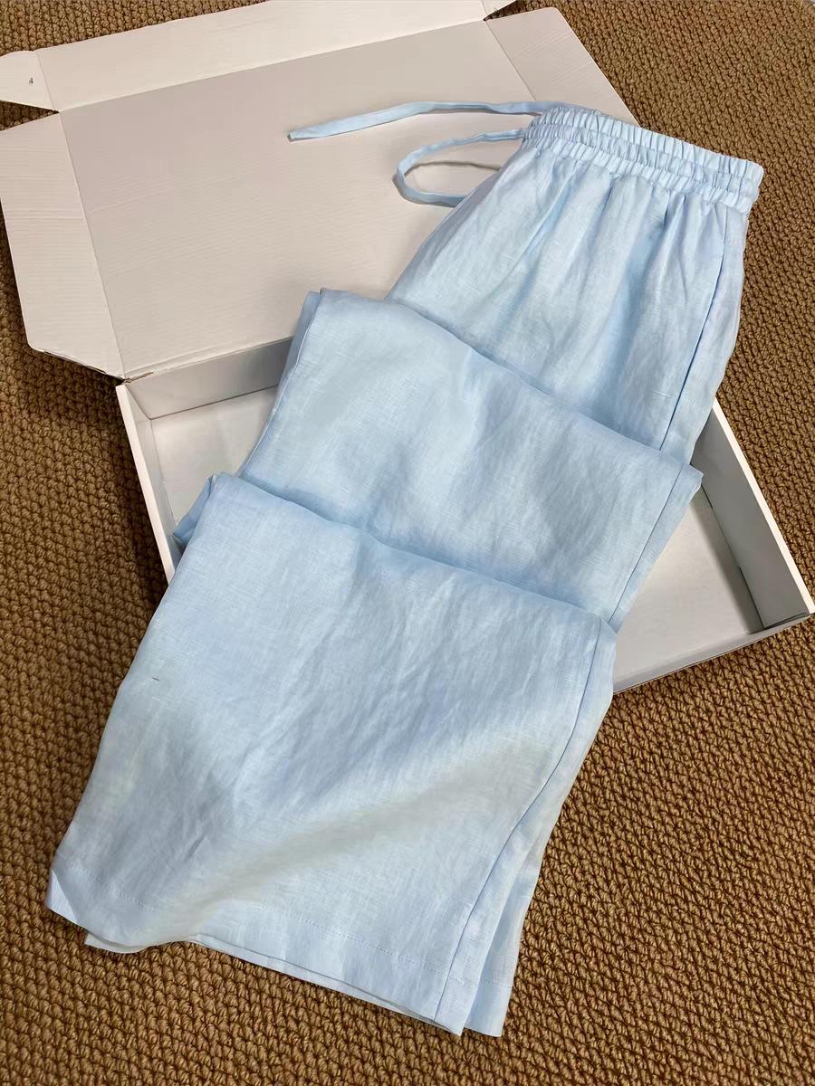 Highly Recommended: Women s Light Blue Tencel Linen Wide-Leg Summer Pants - Minimalist, Breathable, and Cool. Small