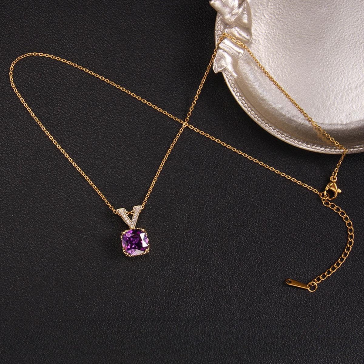 

Ожерелье с кулоном из фиолетового циркона, женское ожерелье с подвеской Ins Wind Wild, ювелирные изделия A898 фиолетовый