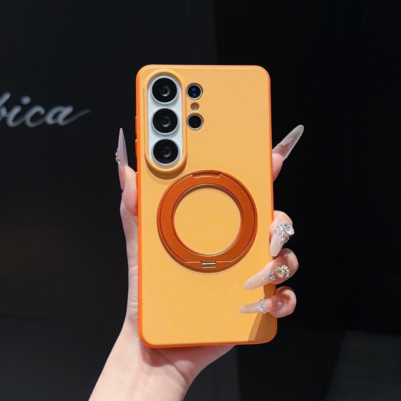 

For Samsung Galaxy S26 S25 S24 Ultra Case Rock Sand Anti-Fingerprint Anti-Oil Magnetic 360° Rotatable Stand Fine Grip Soft Cover Galaxy S24 Ultra