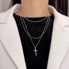 Cross Pendant Layered Chain Necklace for Women Trendy Design Collarbone Chain